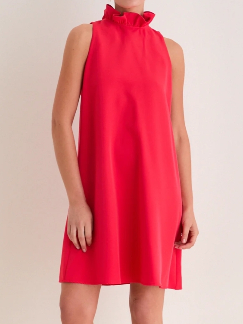 Pomander Place Sleeveless Ruffle Neck Mini Dress in Bright Red Size Small